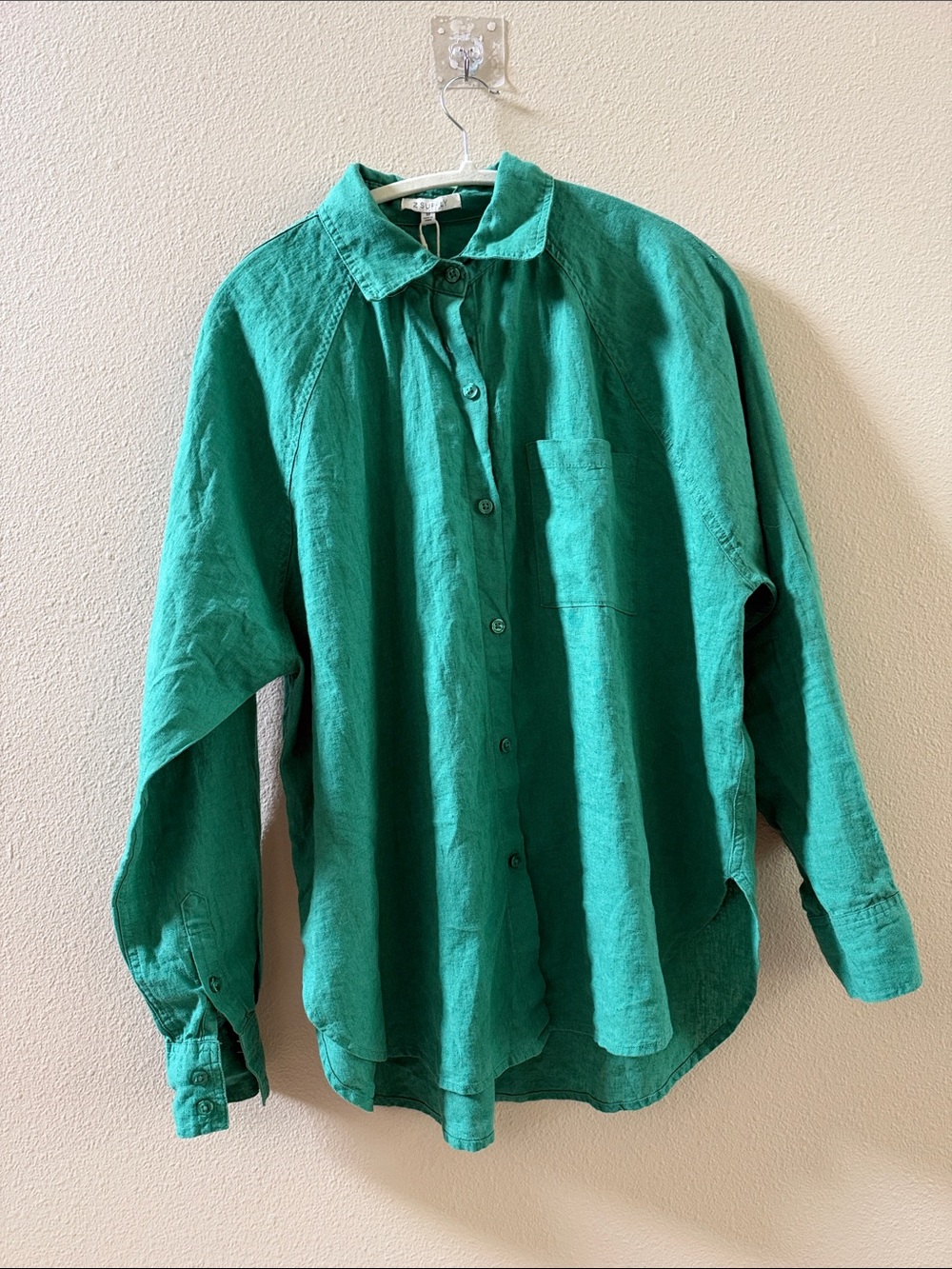 Women's Z Supply Green Linen Button-Up Shirt NWT
